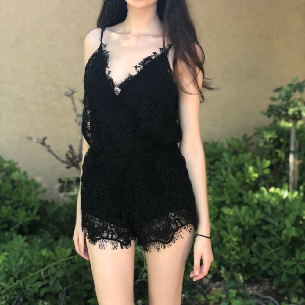 black eyelash lace romper